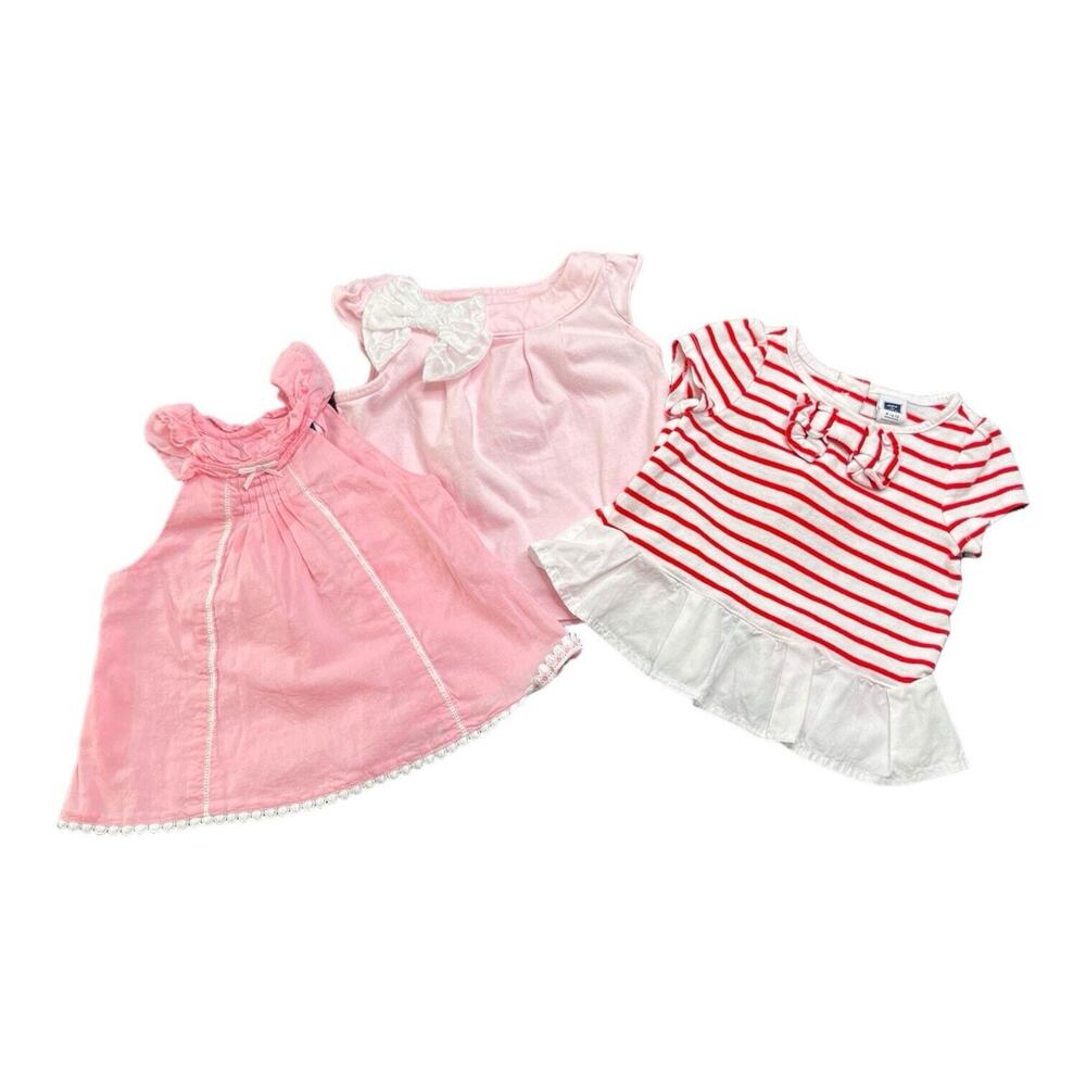 Janie and Jack Lot Of 3 Size 6-12 Months Summer Dresses/Tops Pink EUC